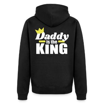 Papa Tochter / Sohn Daddy is the King - Unisex Premium Bio Zip Hoodie - Schwarz - Hinten - Nico (187cm)