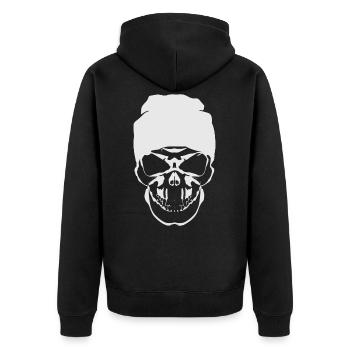 Skull with Cap Hipster Skull Black - Unisex Premium Organic Zip Hoodie - black - Back - Nico (187cm)
