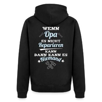 Wenn Opa es nicht reparieren kann - Unisex Premium Bio Zip Hoodie - Schwarz - Hinten - Nico (187cm)