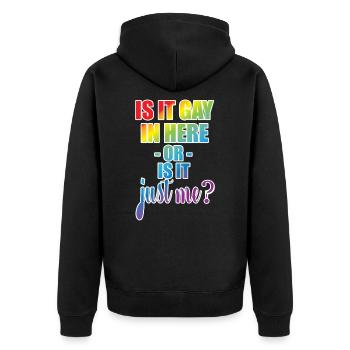 Gay Pride Ist Es Schwul Hier Drin Homosexuell - Unisex Premium Bio Zip Hoodie - Schwarz - Hinten - Nico (187cm)