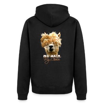 wuscheliges Lama - My Hair my Choice Alpaka Spruch - Unisex Premium Bio Zip Hoodie - Schwarz - Hinten - Nico (187cm)