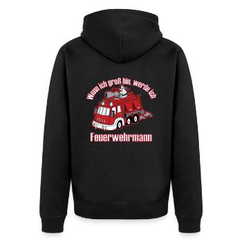 Feuerwehrmann Wenn Ich Groß Bin Pinguin Geschenk - Unisex Premium Bio Zip Hoodie - Schwarz - Hinten - Nico (187cm)