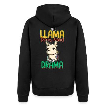 Lama hat keine Zeit für dein Drama - Lama Spruch - Unisex Premium Bio Zip Hoodie - Schwarz - Hinten - Nico (187cm)