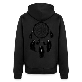 Lebensblume Traumfänger Geschenkidee für Freundin - Unisex Premium Bio Zip Hoodie - Schwarz - Hinten - Nico (187cm)
