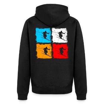 Ski cooles sylisches ausgefallenes - Unisex Premium Bio Zip Hoodie - Schwarz - Hinten - Nico (187cm)