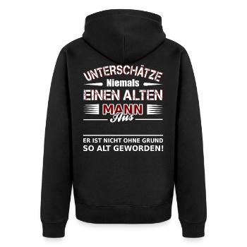 Never underestimate Old Man Shirt • Dream Country - Unisex Premium Organic Zip Hoodie - black - Back - Nico (187cm)