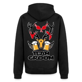 259 Hirsch mit Beute Team Groom Maß Bier - Unisex Premium Bio Zip Hoodie - Schwarz - Hinten - Nico (187cm)