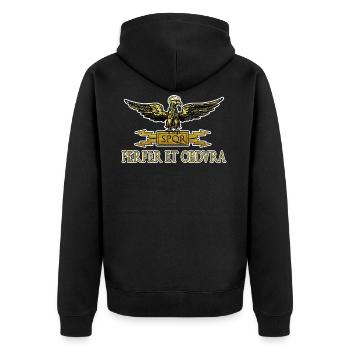 perfer et obdura latein teile und herrsche ROM - Unisex Premium Bio Zip Hoodie - Schwarz - Hinten - Nico (187cm)