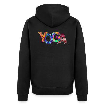 YOGA the design - Unisex Premium Bio Zip Hoodie - Schwarz - Hinten - Nico (187cm)