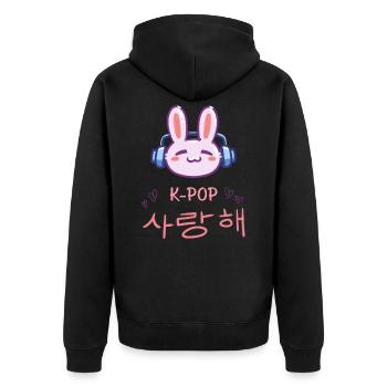 süßer K-Pop Hase - Kpop Music Geschenkidee - Unisex Premium Bio Zip Hoodie - Schwarz - Hinten - Nico (187cm)