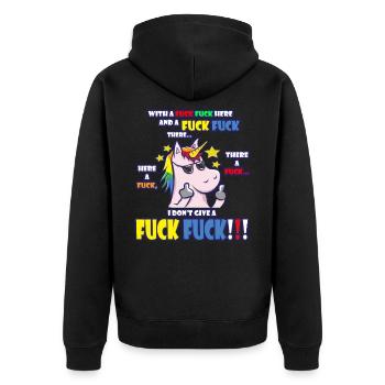 Naughty unicorn with a provocative statement - Unisex Premium Organic Zip Hoodie - black - Back - Nico (187cm)