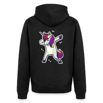 Einhorn Tanz Dabbing Party Disco Electro Geschenk - Unisex Premium Bio Zip Hoodie - Schwarz - Hinten - Nico (187cm)