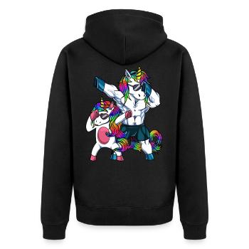 Dad And Daughter Unicorn betupfen - Unisex Premium Bio Zip Hoodie - Schwarz - Hinten - Nico (187cm)