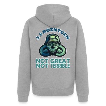 3 6 ROENTGEN GASMASKE Not Great Not Terrible - Unisex Premium Bio Zip Hoodie - Grau meliert - Hinten - Nico (187cm)