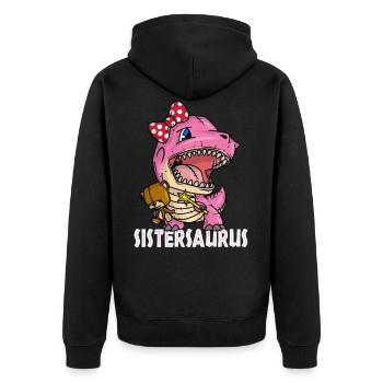 Cute Sistersaurus Dinosaur with Teddy Bear - Unisex Premium Organic Zip Hoodie - black - Back - Nico (187cm)