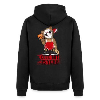 Cute But Psycho Bear With Chainsaw - Unisex Premium Organic Zip Hoodie - black - Back - Nico (187cm)