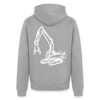 Bagger Abrissbagger Greifer Zange weiß - Unisex Premium Bio Zip Hoodie - Grau meliert - Hinten - Nico (187cm)