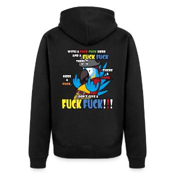 Lustiger sarkastischer Papagei mit Mittelfinger - Unisex Premium Bio Zip Hoodie - Schwarz - Hinten - Nico (187cm)