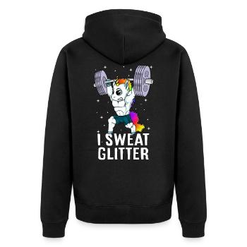 Ich schwitze beim Einhorn-Gewichtheben - Unisex Premium Bio Zip Hoodie - Schwarz - Hinten - Nico (187cm)