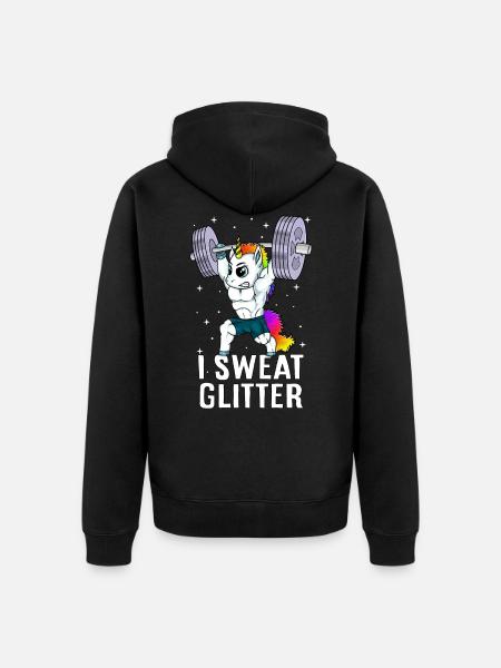I sweat glitter unicorn weightlifting - Unisex Premium Organic Zip Hoodie - black