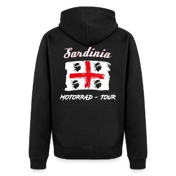 Sardinien Flagge Motorrad Tour Geschenk - Unisex Premium Bio Zip Hoodie - Schwarz - Hinten - Nico (187cm)