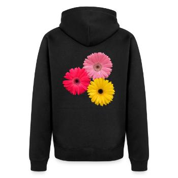 bunte blühende Gerbera Blumen, Gerberas, Blüten, - Unisex Premium Bio Zip Hoodie - Schwarz - Hinten - Nico (187cm)