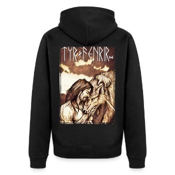 Tyr + Fenrir - Unisex Premium Bio Zip Hoodie - Schwarz - Hinten - Nico (187cm)