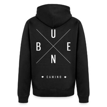 Buen Camino Jakobsweg - Unisex Premium Bio Zip Hoodie - Schwarz - Hinten - Nico (187cm)