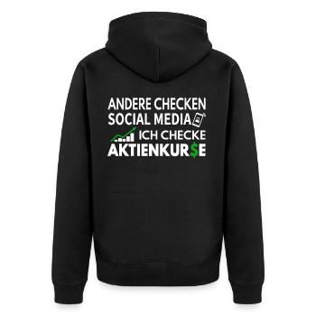 Aktien Börse ETF Dividenden Aktionär Kapitalist - Unisex Premium Bio Zip Hoodie - Schwarz - Hinten - Nico (187cm)
