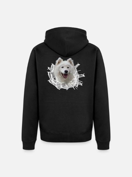 Samojede im Glasloch - Unisex Premium Bio Zip Hoodie - Schwarz
