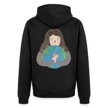 Fille câlin terre coeur planète vert terre amour - Veste à capuche bio Premium Unisexe - noir - Dos - Nico (187cm)