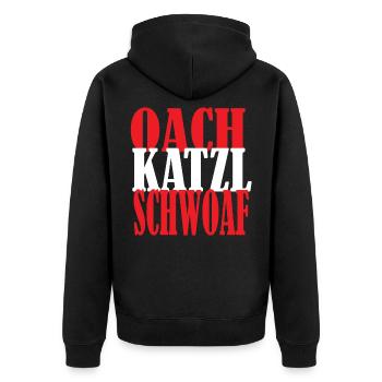 Oachkatzlschwoaf - Österreicher Österreich Dialekt - Unisex Premium Bio Zip Hoodie - Schwarz - Hinten - Nico (187cm)