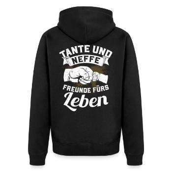 Tante und Neffe - Freunde fürs Leben - Unisex Premium Bio Zip Hoodie - Schwarz - Hinten - Nico (187cm)