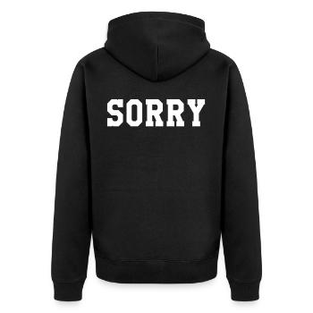 Sorry - Unisex Premium Organic Zip Hoodie - black - Back - Nico (187cm)