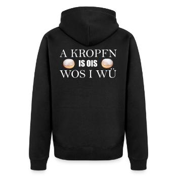 Krapfen Faschingskrapfen Kropfen Kropfn - Unisex Premium Bio Zip Hoodie - Schwarz - Hinten - Nico (187cm)