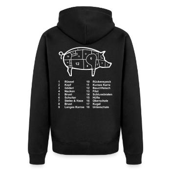 Schwein Fleisch Metzger Fleischer - Unisex Premium Bio Zip Hoodie - Schwarz - Hinten - Nico (187cm)