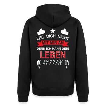 Lustige Lebensretter Sprüche Rettungsdienst - Unisex Premium Bio Zip Hoodie - Schwarz - Hinten - Nico (187cm)