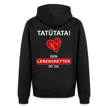Lebensretter Sprüche Rettungsdienst Sanitäter - Unisex Premium Bio Zip Hoodie - Schwarz - Hinten - Nico (187cm)