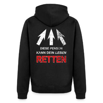 Lebensretter Sprüche Vintage Rettungsdienst - Unisex Premium Bio Zip Hoodie - Schwarz - Hinten - Nico (187cm)