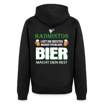 Badminton Federball Lustige Badminton Sprüche - Unisex Premium Bio Zip Hoodie - Schwarz - Hinten - Nico (187cm)