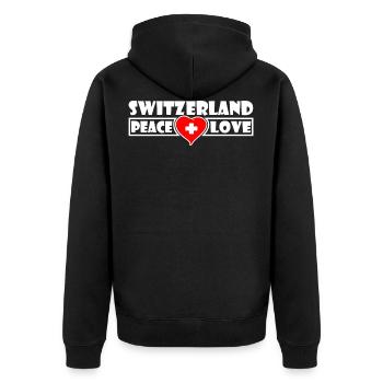 Schweiz - Unisex Premium Bio Zip Hoodie - Schwarz - Hinten - Nico (187cm)
