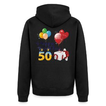 50th Birthday - Unisex Premium Organic Zip Hoodie - black - Back - Nico (187cm)