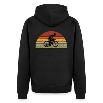 Vintage Fahrrad Retro Sonnenaufgang Radfahrer - Unisex Premium Bio Zip Hoodie - Schwarz - Hinten - Nico (187cm)