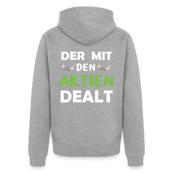 Aktien Aktionär Aktienhändler Investor Börse - Unisex Premium Bio Zip Hoodie - Grau meliert - Hinten - Nico (187cm)
