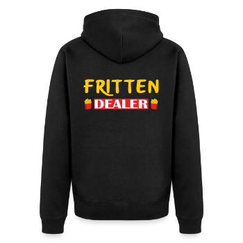 Fritten Dealer - Pommes Verkäufer - Unisex Premium Bio Zip Hoodie - Schwarz - Hinten - Nico (187cm)