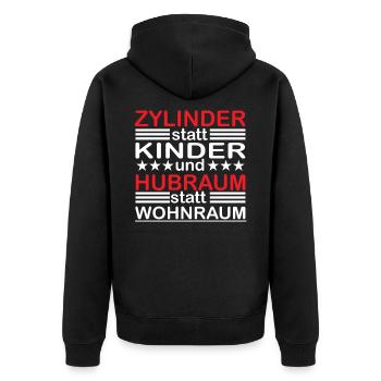 Zylinder statt Kinder Hubraum statt Wohnraum - Unisex Premium Bio Zip Hoodie - Schwarz - Hinten - Nico (187cm)