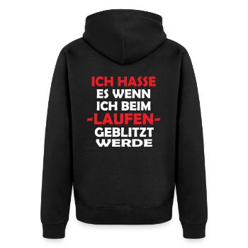 Ich hasse es wenn ich beim Laufen geblitzt werde - Unisex Premium Bio Zip Hoodie - Schwarz - Hinten - Nico (187cm)