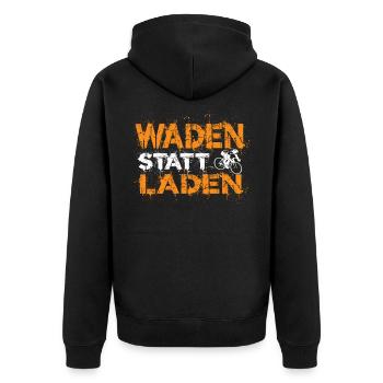 Waden statt Laden Anti E-Bike Fahrrad Sprüche - Unisex Premium Bio Zip Hoodie - Schwarz - Hinten - Nico (187cm)