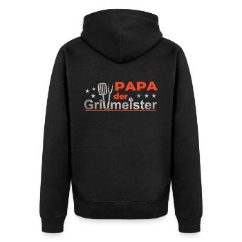 Papa Der Grillmeister Vatertagsgeschenk - Unisex Premium Bio Zip Hoodie - Schwarz - Hinten - Nico (187cm)