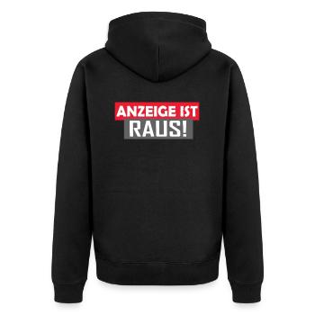 Anzeige ist Raus - Unisex Premium Bio Zip Hoodie - Schwarz - Hinten - Nico (187cm)